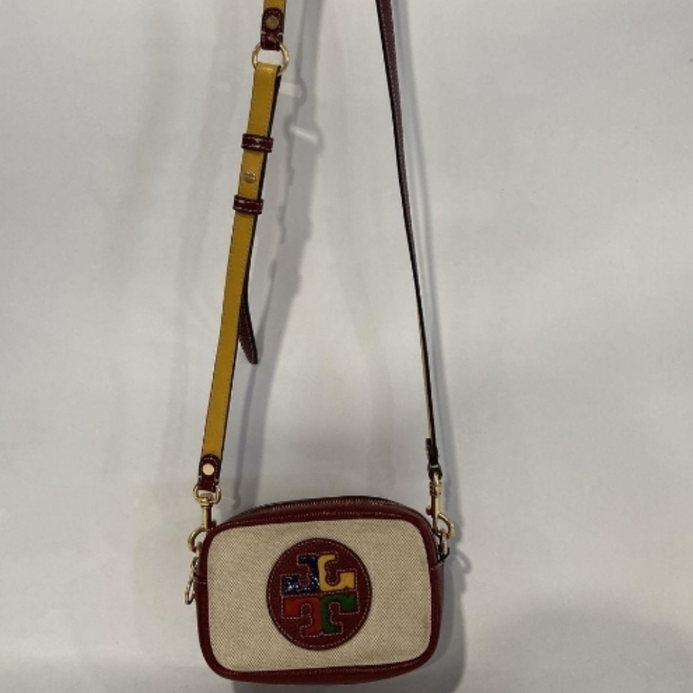 Tory Burch beige & burgundy crossbody